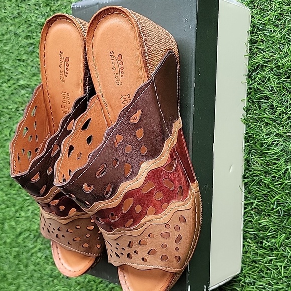 Spring Step Brown Wedge Peep Toe Sandles Size 11/42 - Picture 4 of 8